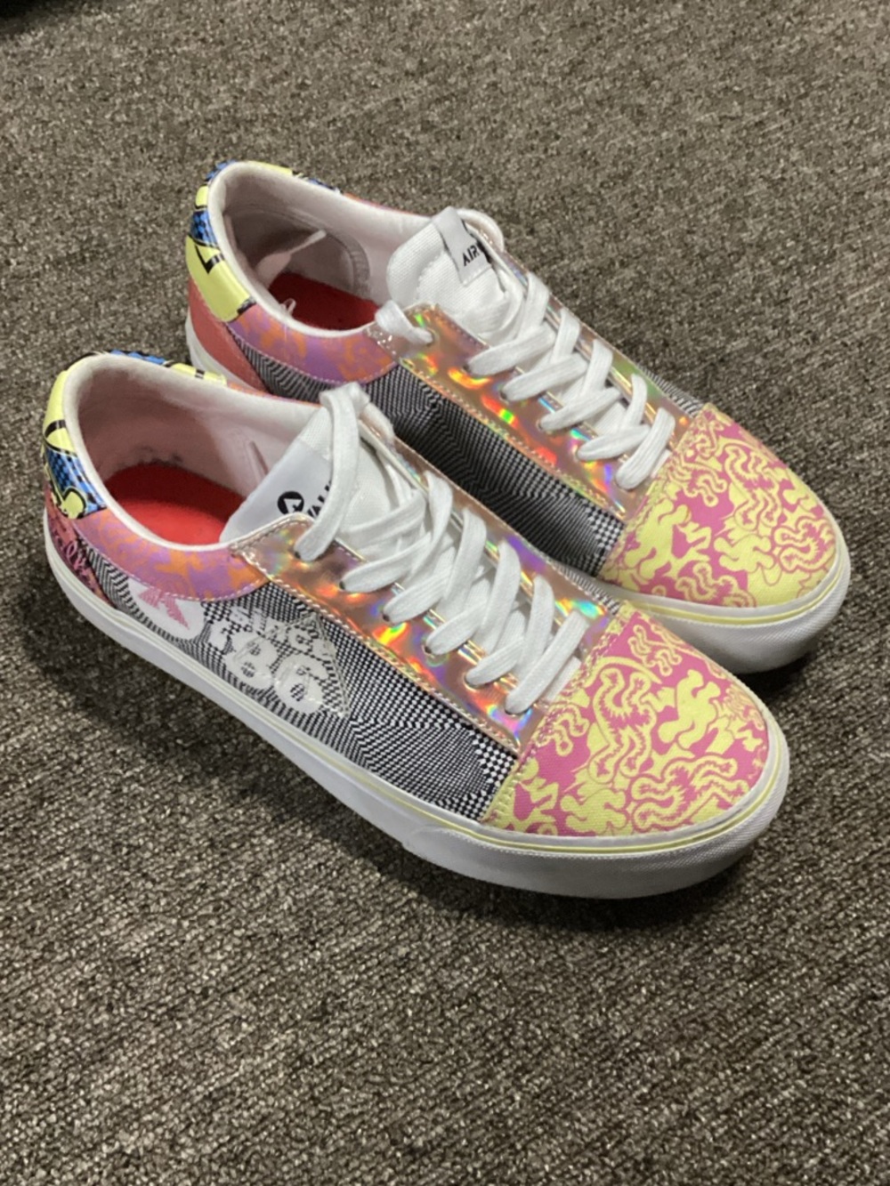 Airwalk Multicolor Holographic Low-Top Sneakers in Pink, Yellow, White